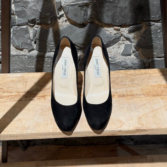 Jimmy Choo Black Suede Crystal Embellished Heels Platform Esam Pumps - Picture 3 of 13